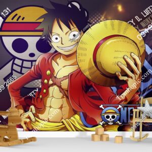 Tranh dán tường 3D hoạt hình One Piece cho phòng bé 714341